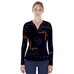 Abstract-animated-ornament-background-fractal-art- V-neck Long Sleeve Top