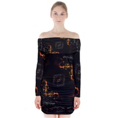 Abstract-animated-ornament-background-fractal-art- Long Sleeve Off Shoulder Dress