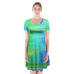 Colors-rainbow-chakras-style Short Sleeve V-neck Flare Dress by Jancukart