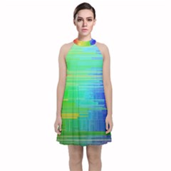 Colors-rainbow-chakras-style Velvet Halter Neckline Dress 