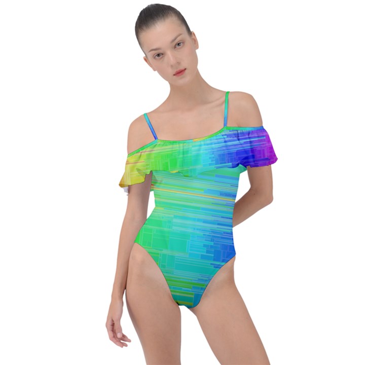 Colors-rainbow-chakras-style Frill Detail One Piece Swimsuit