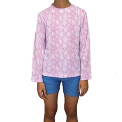 Pink-floral-background Kids  Long Sleeve Swimwear