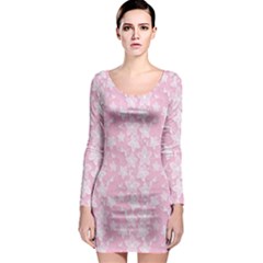 Pink-floral-background Long Sleeve Bodycon Dress