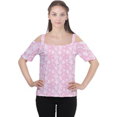 Pink-floral-background Cutout Shoulder Tee