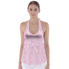 Pink-floral-background Babydoll Tankini Top