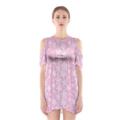 Pink-floral-background Shoulder Cutout One Piece Dress