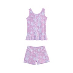 Pink-floral-background Kids  Boyleg Swimsuit