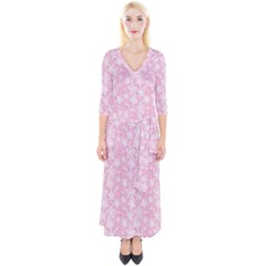 Pink-floral-background Quarter Sleeve Wrap Maxi Dress