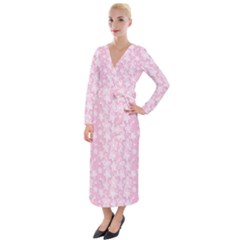 Pink-floral-background Velvet Maxi Wrap Dress