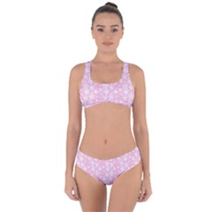 Pink-floral-background Criss Cross Bikini Set