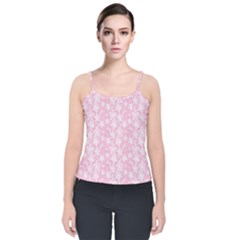 Pink-floral-background Velvet Spaghetti Strap Top