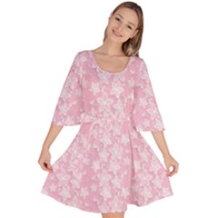 Pink-floral-background Velour Kimono Dress