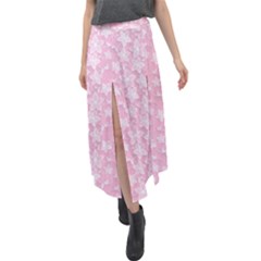 Pink-floral-background Velour Split Maxi Skirt