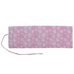 Pink-floral-background Roll Up Canvas Pencil Holder (m)