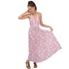 Pink-floral-background Backless Maxi Beach Dress