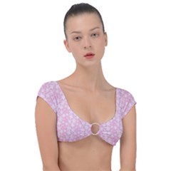 Pink-floral-background Cap Sleeve Ring Bikini Top