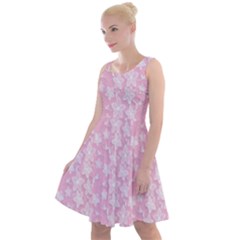 Pink-floral-background Knee Length Skater Dress