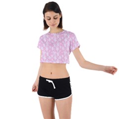 Pink-floral-background Tie Back Short Sleeve Crop Tee