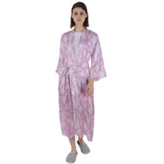 Pink-floral-background Maxi Satin Kimono