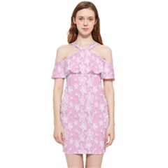 Pink-floral-background Shoulder Frill Bodycon Summer Dress