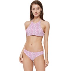 Pink-floral-background Banded Triangle Bikini Set