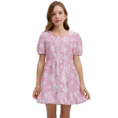 Pink-floral-background Kids  Short Sleeve Dolly Dress