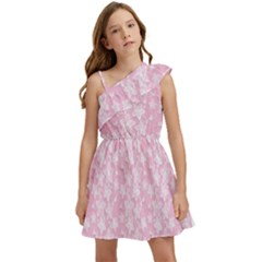 Pink-floral-background Kids  One Shoulder Party Dress