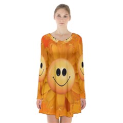 Sun-sunflower-joy-smile-summer Long Sleeve Velvet V-neck Dress