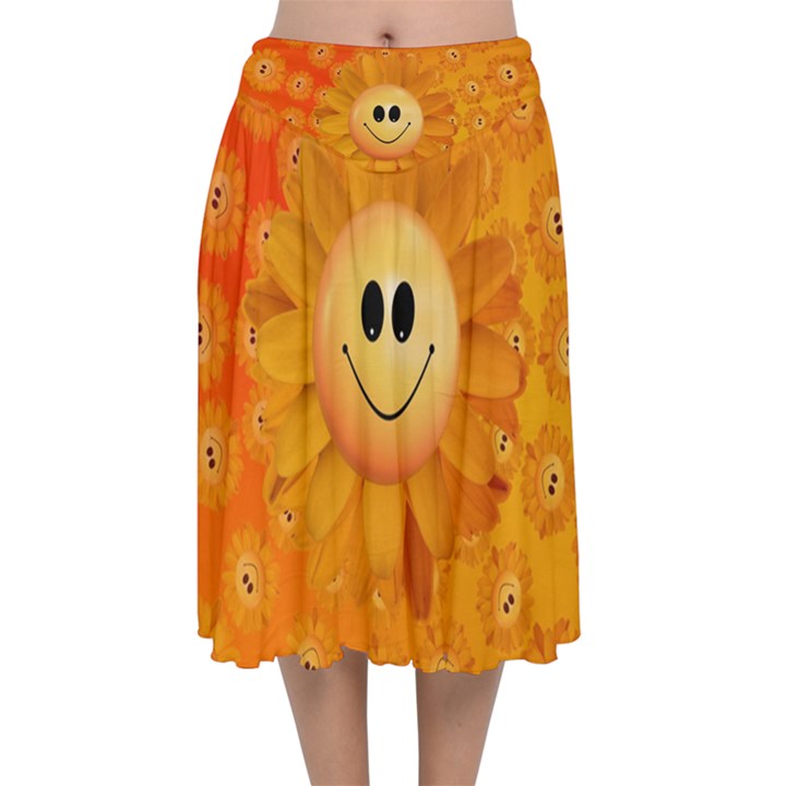 Sun-sunflower-joy-smile-summer Velvet Flared Midi Skirt