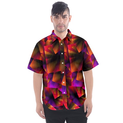 Squares Motif Geometric Pattern Men s Short Sleeve Shirt by dflcprintsclothing