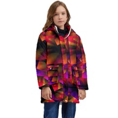 Squares Motif Geometric Pattern Kid s Hooded Longline Puffer Jacket by dflcprintsclothing