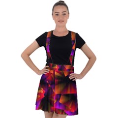 Squares Motif Geometric Pattern Velvet Suspender Skater Skirt by dflcprintsclothing