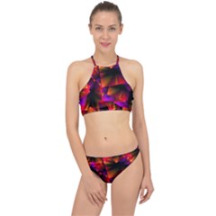 Squares Motif Geometric Pattern Racer Front Bikini Set