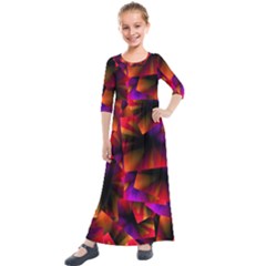 Squares Motif Geometric Pattern Kids  Quarter Sleeve Maxi Dress by dflcprintsclothing