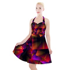 Squares Motif Geometric Pattern Halter Party Swing Dress  by dflcprintsclothing