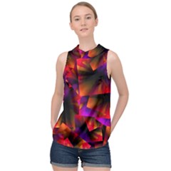 Squares Motif Geometric Pattern High Neck Satin Top by dflcprintsclothing