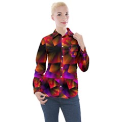 Squares Motif Geometric Pattern Women s Long Sleeve Pocket Shirt