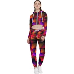 Squares Motif Geometric Pattern Cropped Zip Up Lounge Set by dflcprintsclothing