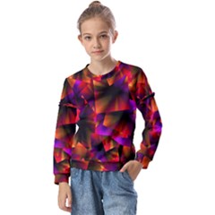 Squares Motif Geometric Pattern Kids  Long Sleeve Tee With Frill 