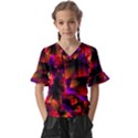 Squares Motif Geometric Pattern Kids  V-Neck Horn Sleeve Blouse View1