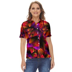 Squares Motif Geometric Pattern Women s Short Sleeve Double Pocket Shirt