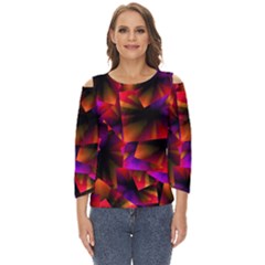 Squares Motif Geometric Pattern Cut Out Wide Sleeve Top