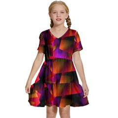 Squares Motif Geometric Pattern Kids  Short Sleeve Tiered Mini Dress by dflcprintsclothing