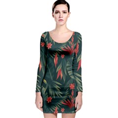 Tropical Flowers Long Sleeve Bodycon Dress by HWDesign