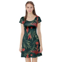 Tropical Flowers Short Sleeve Skater Dress by HWDesign