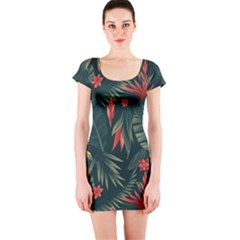 Tropical Flowers Short Sleeve Bodycon Dress by HWDesign