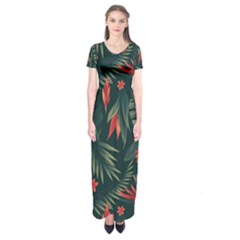 Tropical Flowers Short Sleeve Maxi Dress by HWDesign