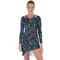 Tropical Flowers Asymmetric Cut-out Shift Dress by HWDesign