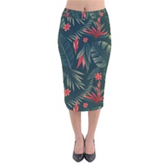 Tropical Flowers Velvet Midi Pencil Skirt by HWDesign