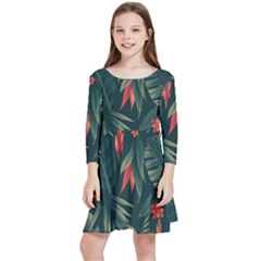 Tropical Flowers Kids  Quarter Sleeve Skater Dress by HWDesign